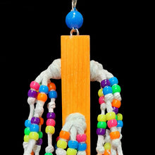 Load image into Gallery viewer, 300 pony beads knotted on cotton rope strands! The base is a brightly colored 1&quot; by 1&quot; by 6&quot; pine block hanging by nickel plated hardware with an acrylic bead. Our experience has shown bead toys help feather pickers and are a great starter for birds that don&#39;t know how to play with toys.
