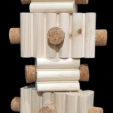 Load image into Gallery viewer, Uncolored, grooved pine blocks with cork stoppers inserted into the sides. Strung on nickel plated chain.
