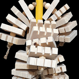 A natural version of our Timber Falls Jr made with 30 uncolored Busy Beaver slices and wood snap beads strung on jute cord from a wooden dowel base. Designed for the beaks who prefer thinner, easy to nibble and chew wood pieces.