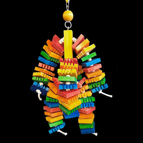 Our most popular wood part made into an exciting toy! Sixty brightly colored Busy Beaver slices and wood snap beads strung on cotton cord from a pine wood base. Designed for the beaks who prefer thinner, easy to nibble and chew wood pieces.  Measures appr